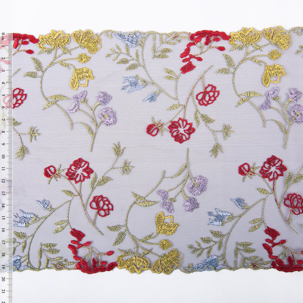 Кружево на сетке широкое 180 мм / 14 м, ±1 Турция, черный, Gamma GCKM-180-02