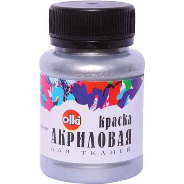 Краска акриловая для ткани Olki Металлик, 100 мл, серебро жемчужное