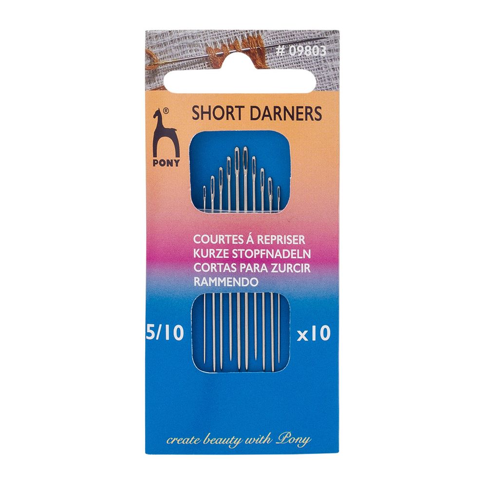 Иглы ручные для штопки короткие Darners №5-10 с серебряным ушком, 10 шт, Pony, 09803
