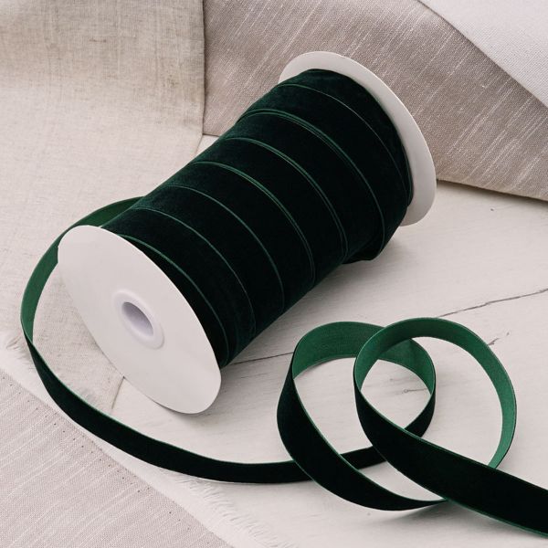 Лента бархатная (тесьма) 20.0 мм / 32.9±2 метров, 0081-1901, 165 темно-зеленый