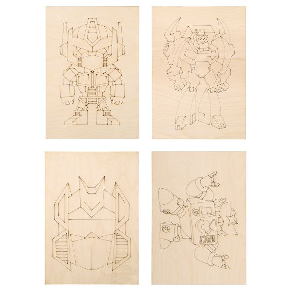 Набор досок для выжигания, выпиливания, рисования Трансформеры, 4 шт, формат А5, L-2308