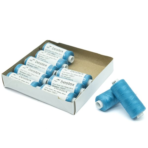 Нитки швейные бытовые Bestex 40/2, 365 м (400 ярд) / 10 кат., 366 джинсовый голубой