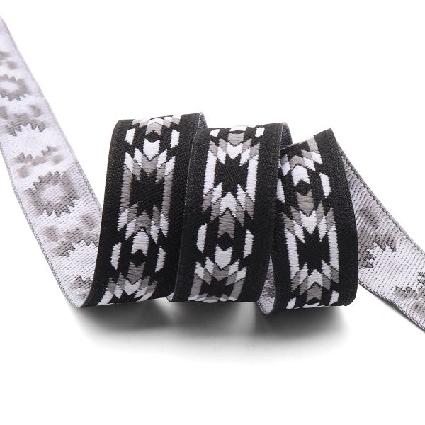 Лента (тесьма) жаккардовая 20.0 мм / 10±0.5 метров, Геометрический орнамент 20279 V3 черный/серый