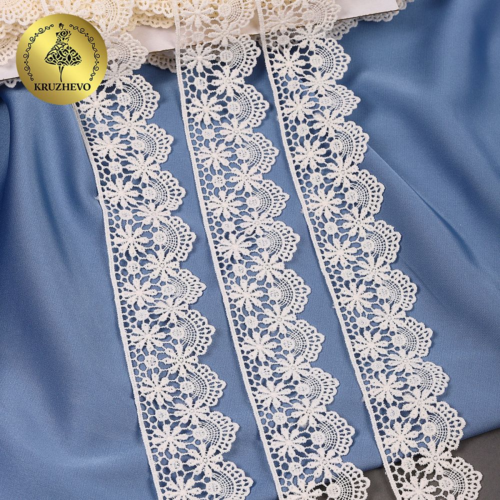 Кружево гипюр (плетёное) 40 мм, матовая нить TBY.0869, цв.F102 молочный уп.13.71м, Kruzhevo