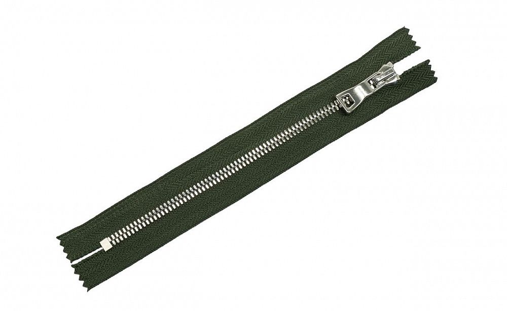 Молния металл Т5 (5 мм) 1 зам., н/раз., 18 см, никель, цв.D190 хаки, MaxZipper Premium, 1 шт /TOS/