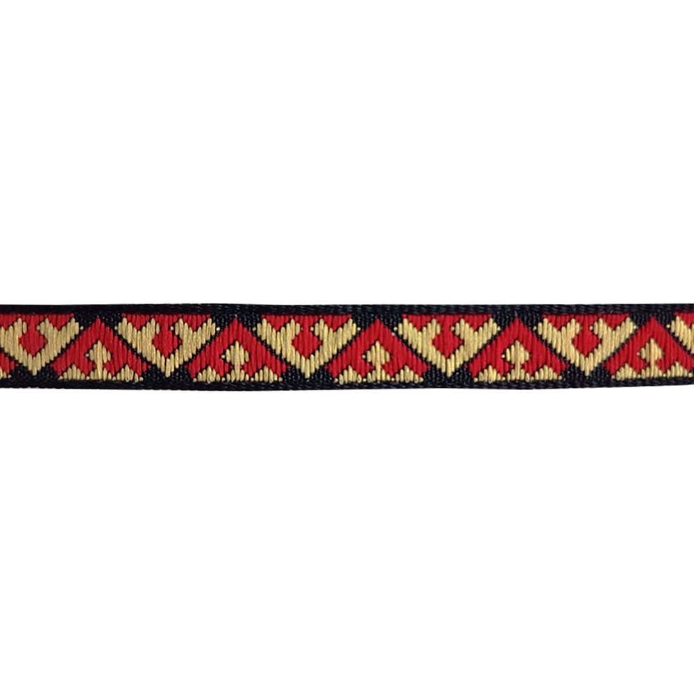 Лента (тесьма) жаккардовая 10 мм / 25 метров, Орнамент северных народов рис 9640 черно-красно-желтый (8), Gamma C3853 (C3752)