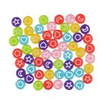 Бусины пластик 4х7 мм, 500 шт (10х50 шт), №02 белые/цветные символы, Hobbius ABFB-03
