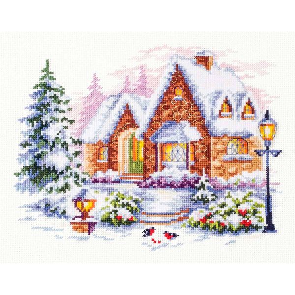 Набор для вышивания нитками Чудесная игла, Зимний домик 20х17см