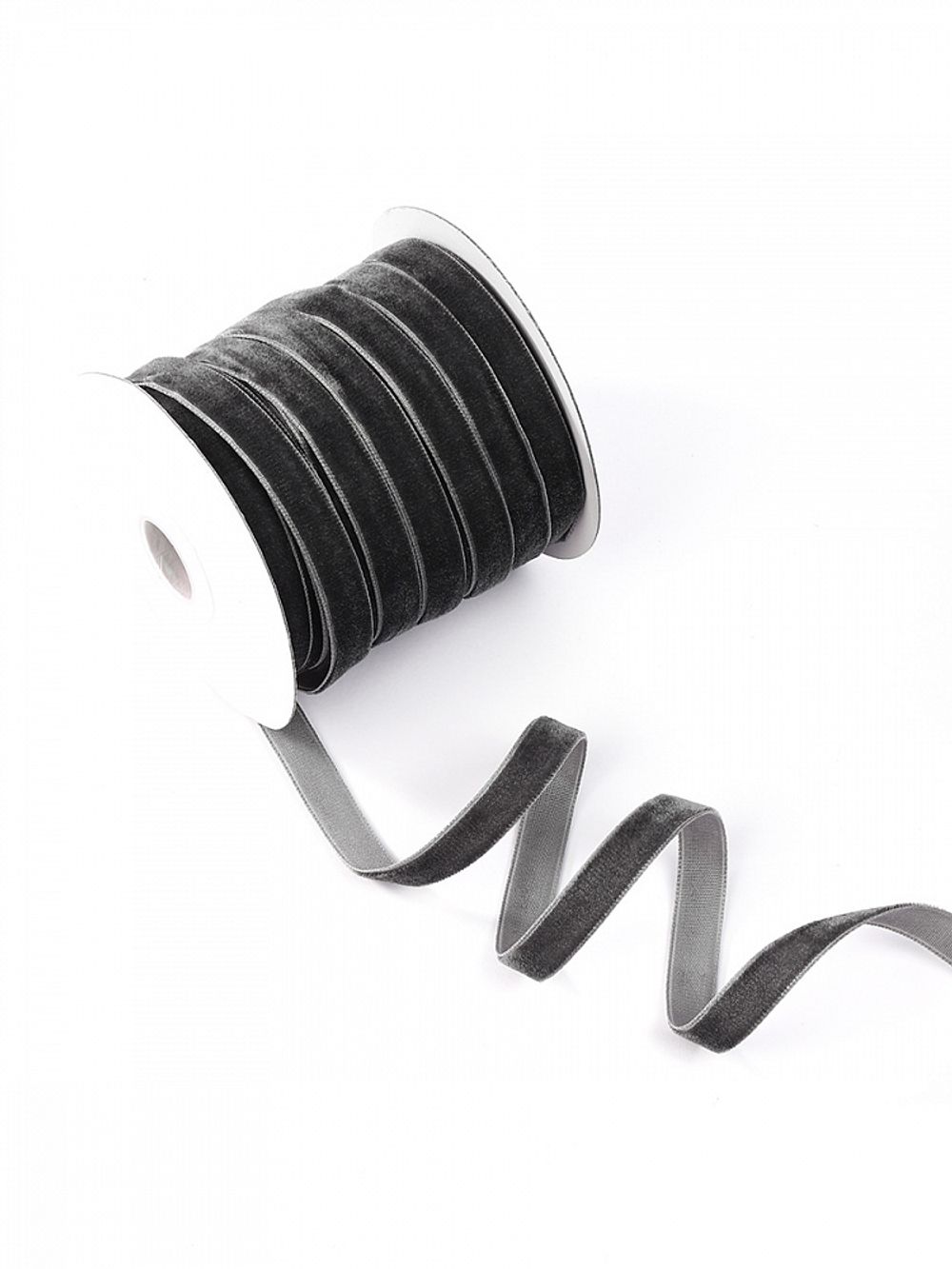 Лента бархатная (тесьма) 10.0 мм / 22.86±1 метров, арт.10VR64 нейлон цв.т.серый