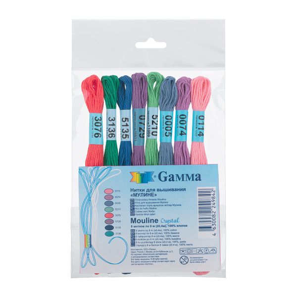 Мулине Gamma 100% хлопок, цв.crystal, 8 мотков по 8 метров