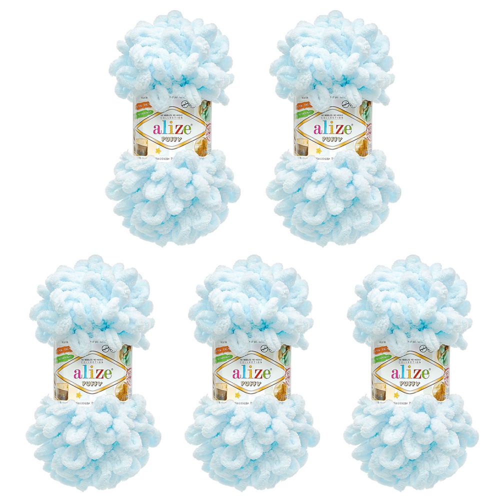 Пряжа Alize (Ализе) Puffy / уп.5 мот. по 100 г, 9м, 730 морозно-голубой