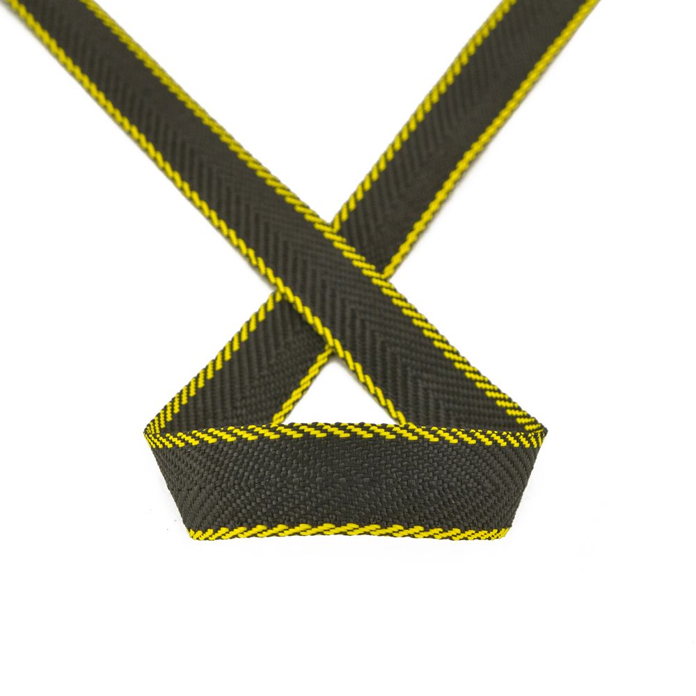 Стропа (ременная лента) 20 мм, 25 м, черная с желтыми краями, Pega