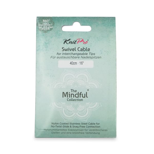 Тросик поворотный для съемных спиц KnitPro Mindful, 20см, нержавеющая сталь с нейлоновым покрытием, бирюзовый, 36602