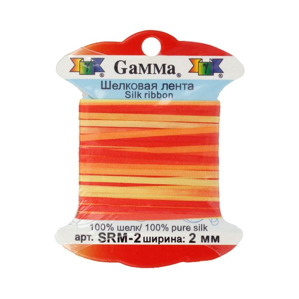 Лента (тесьма) шелковая 2.0 мм / 9.1±0.5 метров, M232 желтый/красный, Gamma SRM-2