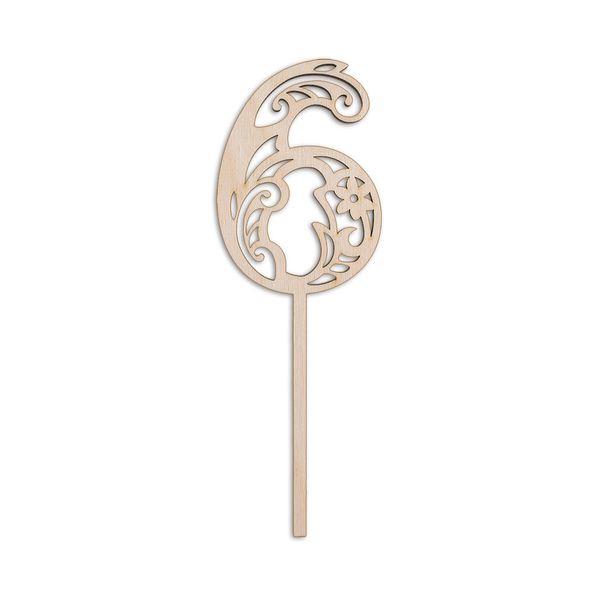 Украшение для торта Цифра ажурная фанера 17.5х6 см, Цифра 6, Mr.Carving