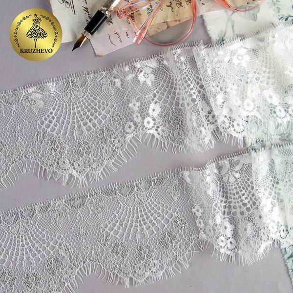 Кружево шантильи (реснички) 95 мм, диз. 225, цв.1 белый уп. 15 м, по 3 м, Kruzhevo