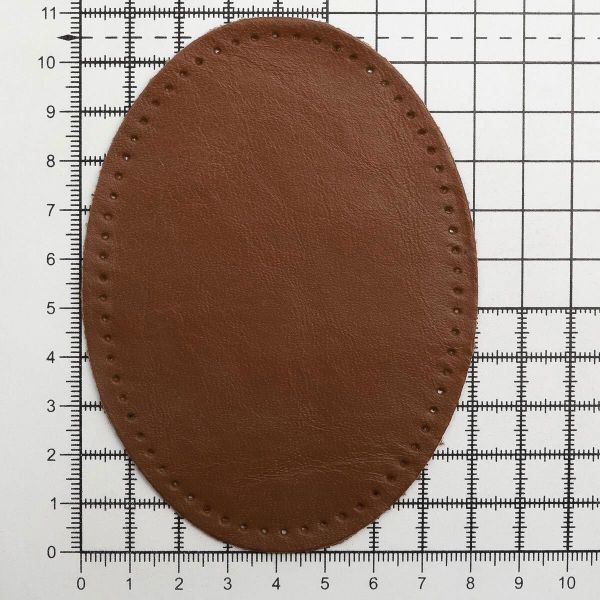 Заплатки пришивные из кожи, овал 8х10,9см с перфорацией, 2 шт, 100% кожа, 02 светло-коричневый, 9124