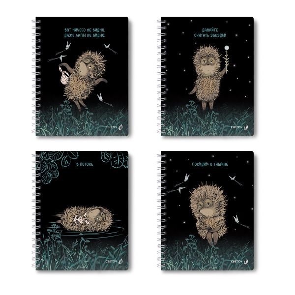 Тетрадь ученическая общая, выборочный УФ лак, (лицензия) A5 48 л. на гребне 65 г/м², белизна 100 %, 8 шт, клетка, 01173 Не такой уж колючий (Ёжик в тумане), Светоч Т105