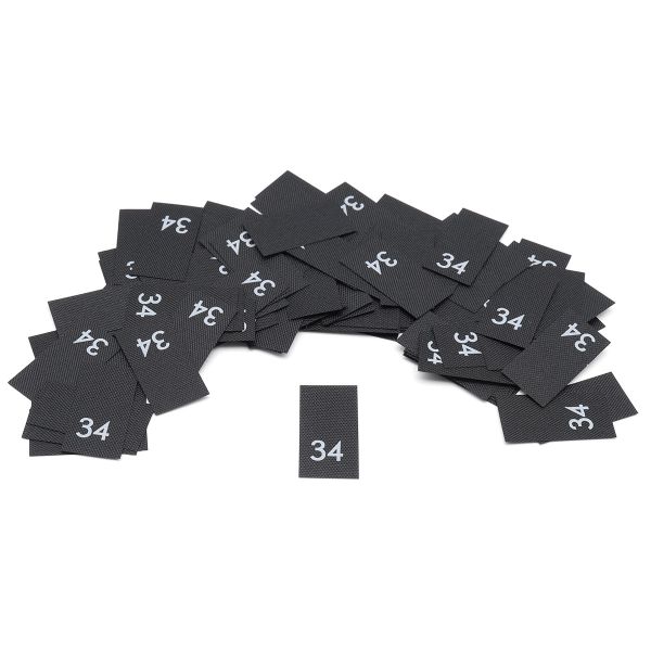 Этикетка-размерник 10х20мм П/Э, 100 шт/упак, черный фон/белый шрифт (MN) (34)