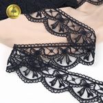 Кружево на сетке матовая нить с бантиками 60 мм, цв.т.синий, 10 метров, Kruzhevo