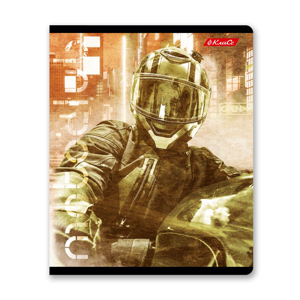 Тетрадь ученическая общая, глянцевая ламинация, A5+ 48 л. на скобе 65 г/м², белизна 100%, 10 шт, клетка в термоусадочной пленке, 000734 Мотогонщик, Светоч 48ТЕТк-004