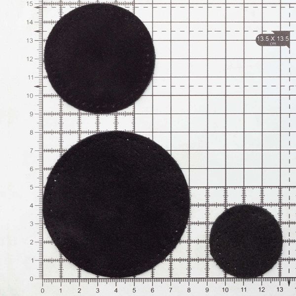 Набор заплаток пришивных из замши, круг ⌀4см, 6см и 8см, с перфорацией, 3 шт, 100% кожа (20 черный), 59401