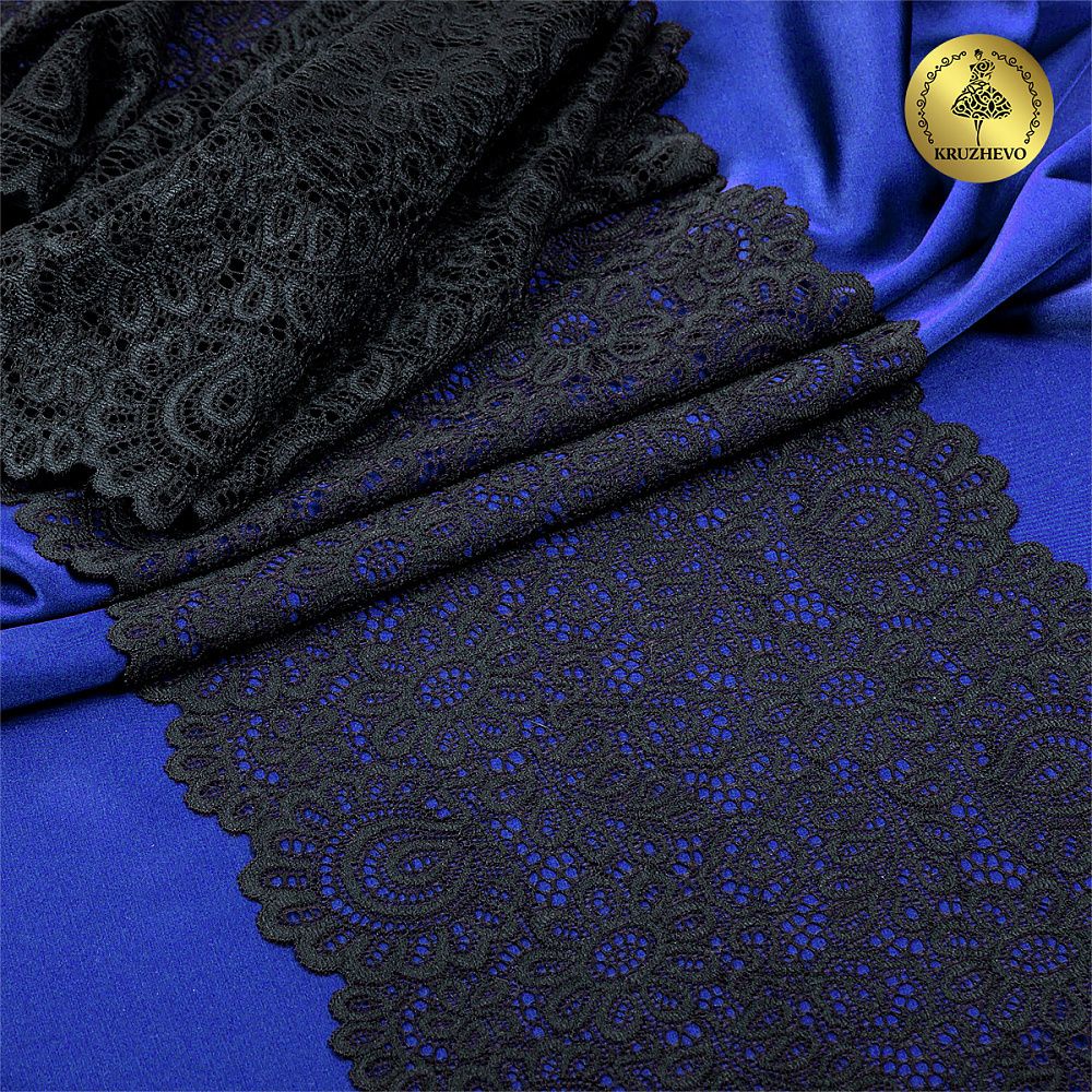 Кружево бельевое эластичное 205 мм / 25 м, 269, цв.02 черный, Kruzhevo