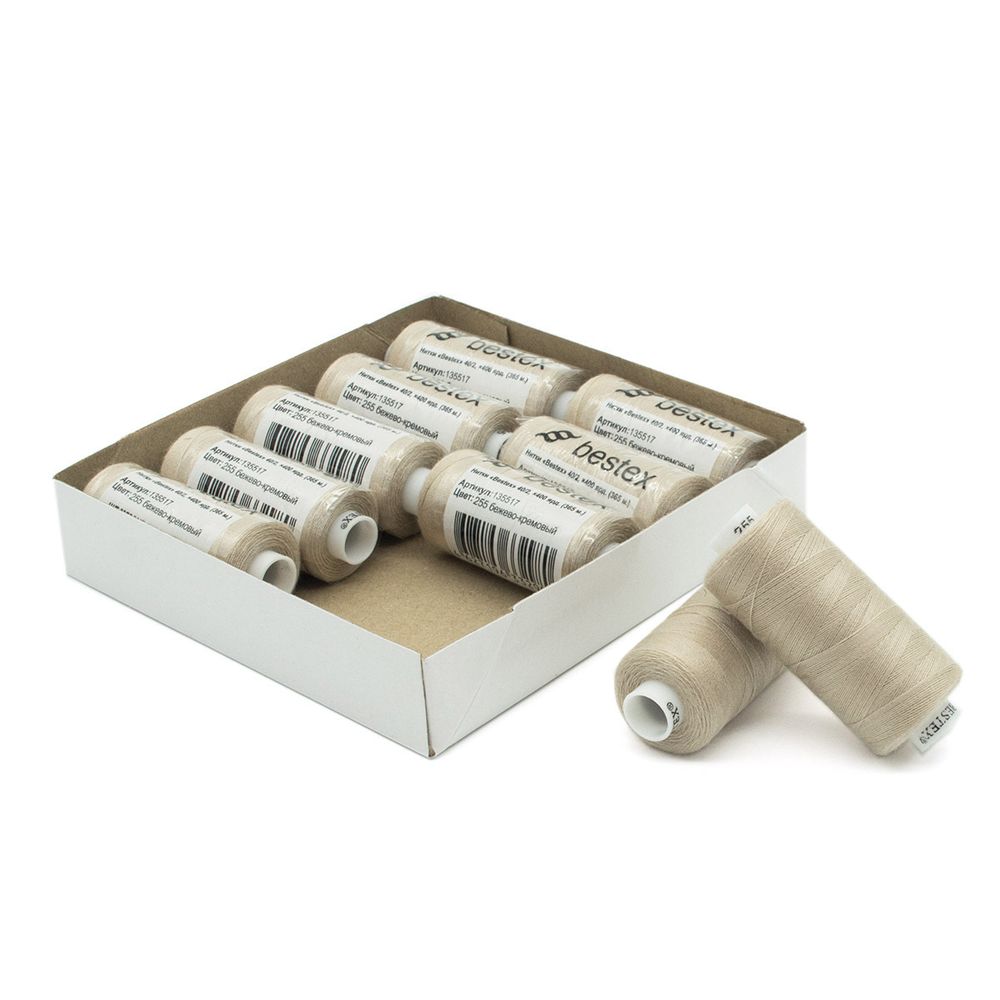 Нитки швейные бытовые Bestex 40/2, 365 м (400 ярд) / 10 кат., 255 бежево-кремовый