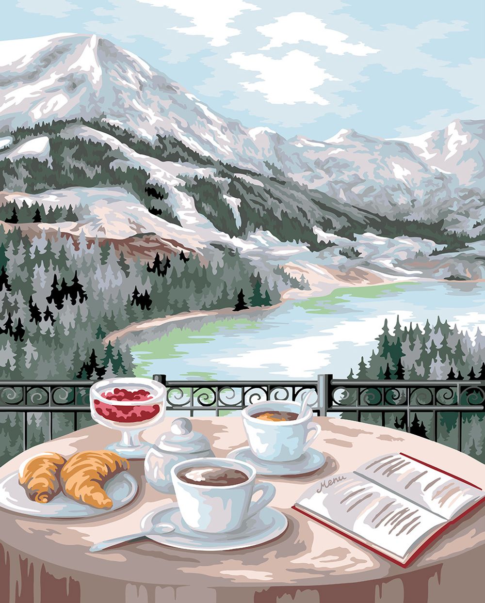 Картина по номерам Фрея PNB/PLC-257, Завтрак с видом на горы, (цветной холст) 50х40 см