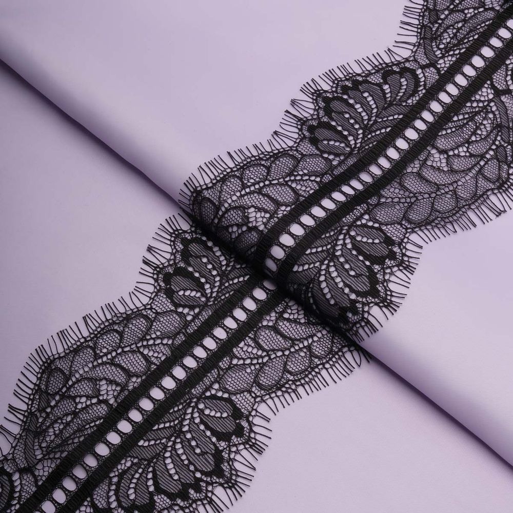 Кружево шантильи (реснички) на сетке 105 мм / 30 метров, черный, 3AR1277