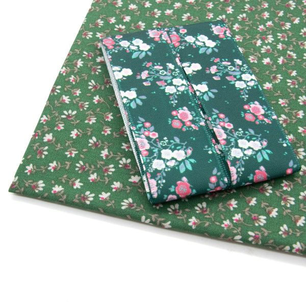 Ткань для рукоделия в наборе х/б с лентой 48х50см+1,5м (25691/25293 т. зеленый) 29489