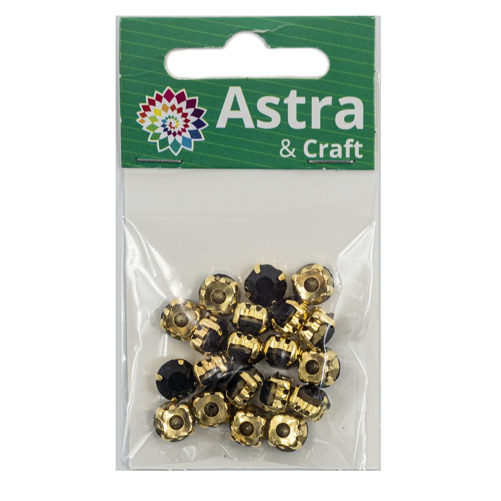 Хрустальные стразы в цапах/золото, 8мм, 20 шт/упак, Astra&Craft (38 черный), 4AR167/168