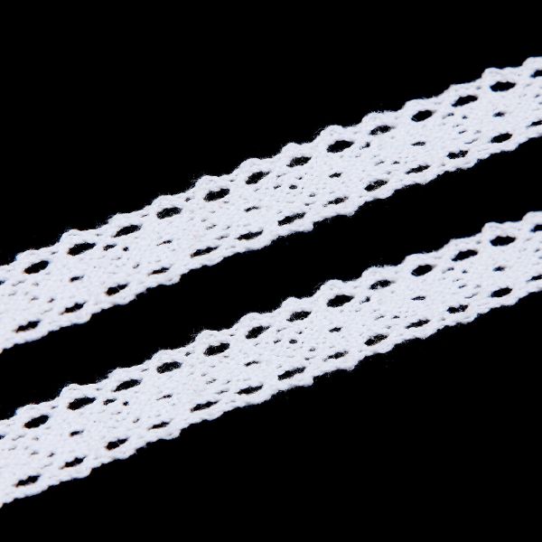 Кружево вязаное (тесьма) хлопковое 15 мм / 9.14 метров, белоснежный