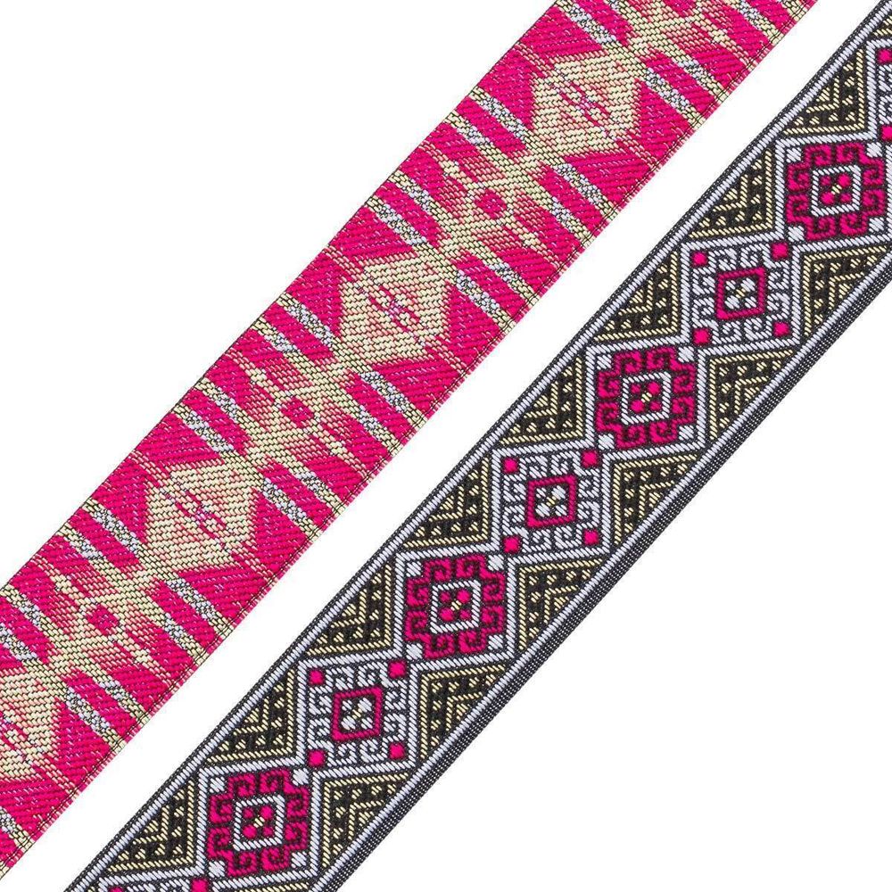 Лента (тесьма) жаккардовая 35.0 мм / 7 метров, золото/малиновый, 4101-1