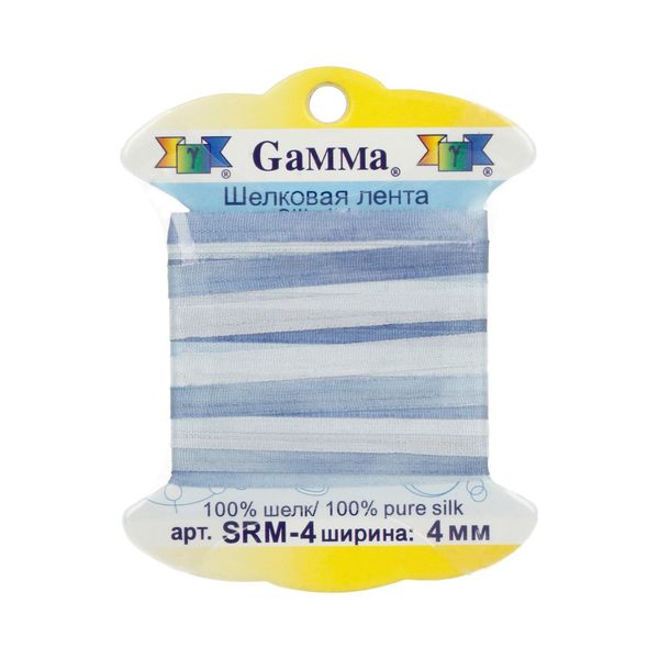 Лента (тесьма) шелковая 4.0 мм / 9.1±0.5 метров, M050 св.голубой/сиреневый, Gamma SRM-4