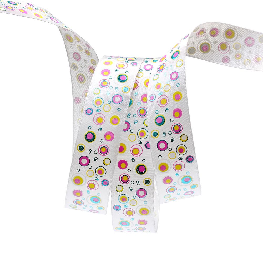 Лента атласная с надписью 25.0 мм / 22.5±1 метров, Мыльные пузыри, 007 серый, Globus