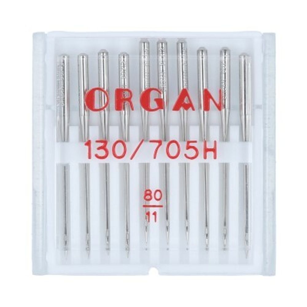 Иглы для швейных машин базовые универсальные 130/705 H, №80, 10 игл, в пенале 5110080 80, ORGAN