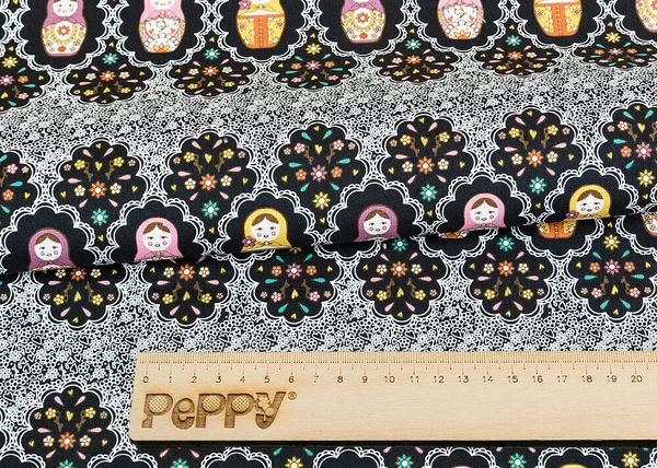 Ткань для пэчворка Peppy Крошки-матрешки, рулон 112 см / 5 метров, КМ-03 черный, Peppy