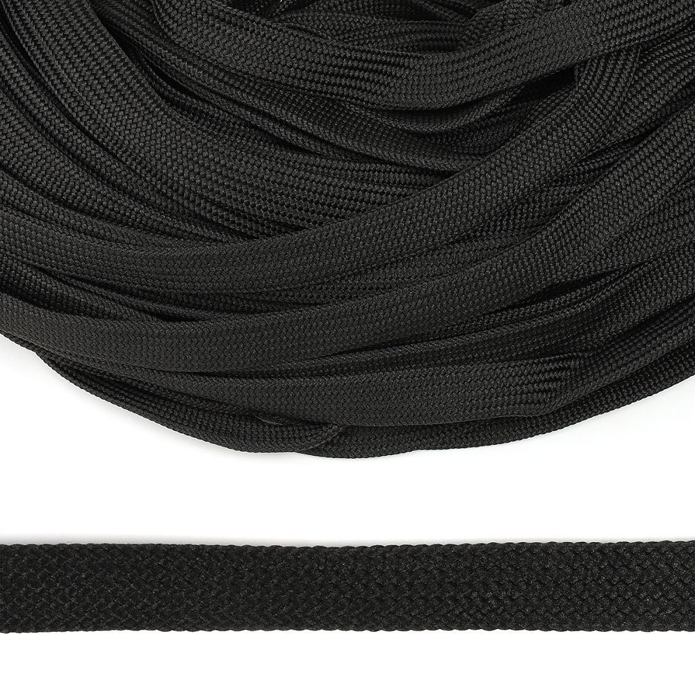 Шнур плоский полиэфир 15 мм, классическое плетение цв.черный уп.50 м