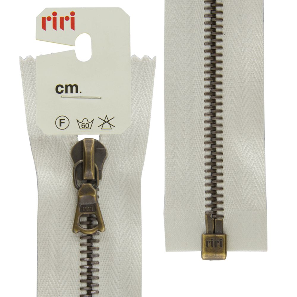 Молния металлическая RIRI Т6 (6 мм) AM, слайд.Flash, 1 зам., разъем., 60 см, цв. тесьмы 2111, бело-бежевый св., упак. 5 шт