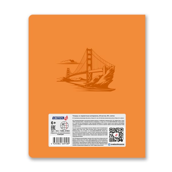 Тетрадь со справ.материал. Яркость по расписанию с запечат. пластик.обл. 320мкм, A5 48 л. на скобе 65 г/м², белизна 100% 10 шт, клетка, 01863 Яркость по расписанию Геометрия, Светоч Т288