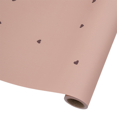 Пленка упаковочная для цветов и подарков Сердечки, 65 мкр, 58см / 10м ± 5% (VH2557 розовый с фиолетовыми сердечками)