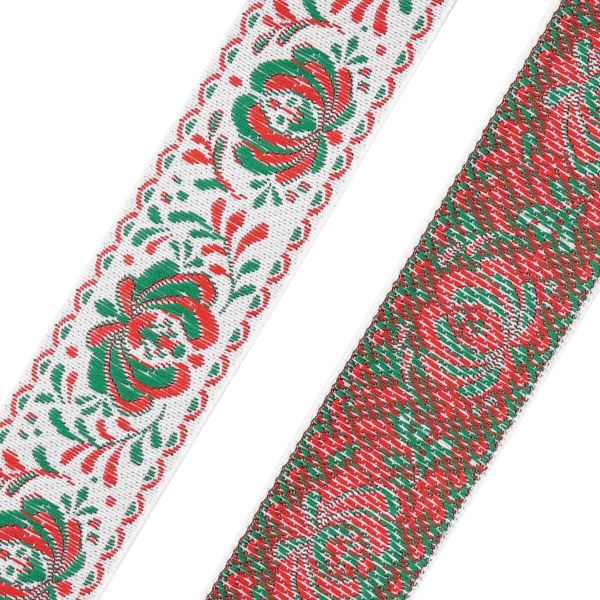 Лента (тесьма) жаккардовая 32.0 мм / 25±1 метров, рис. 9581 Гжель, (4 белый/красный/зеленый) С1853Г17