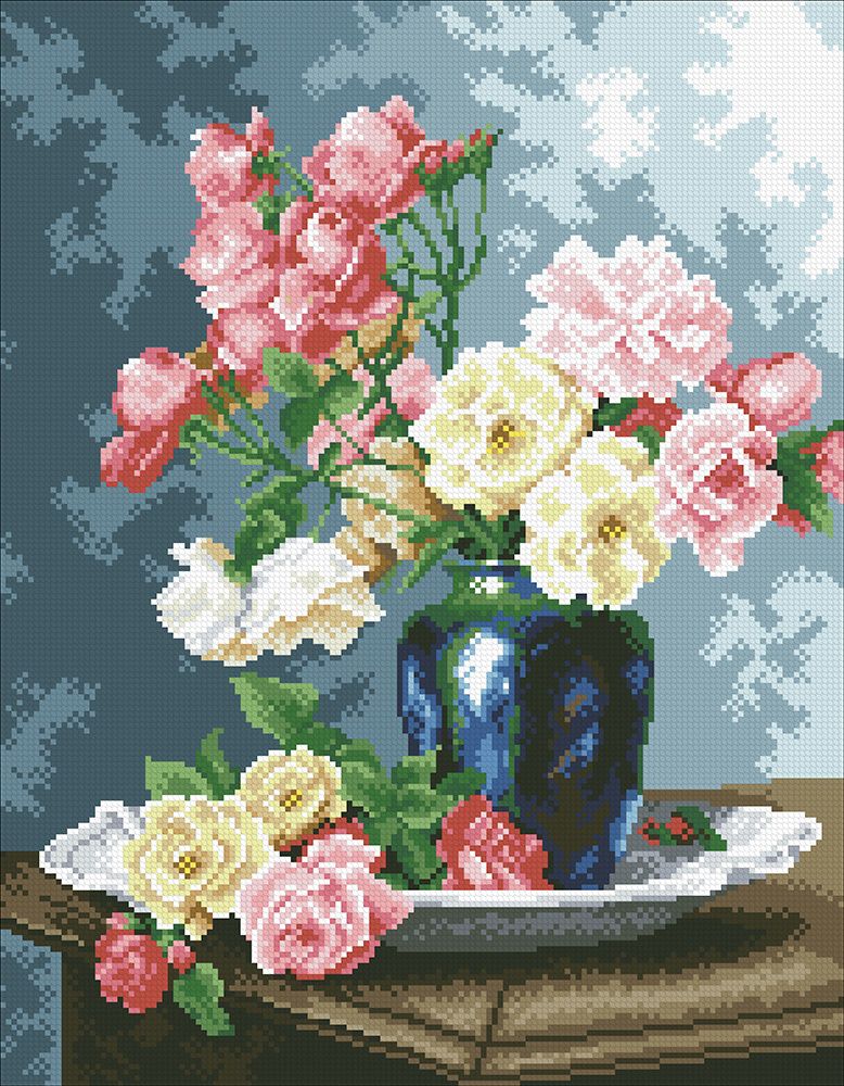 Паутинка, Ваза с садовыми розами 35х45 см