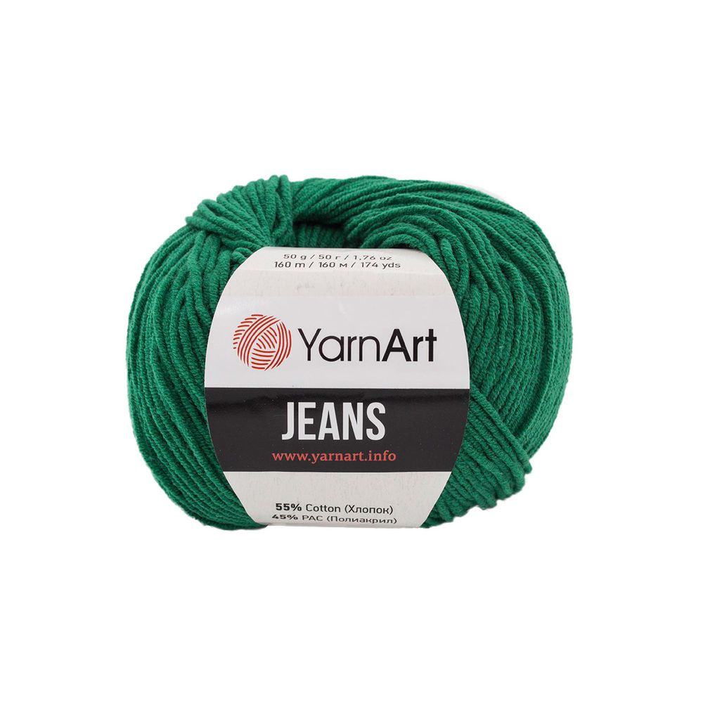 Пряжа YarnArt (ЯрнАрт) Jeans / уп.10 мот. по 50 г, 160м, 52 зеленый