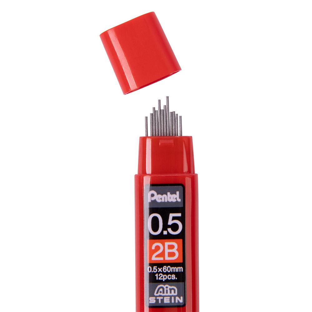 Грифели для карандашей автоматических Pentel Ain Stein 0.5 мм, 12 шт, в тубе, C275S-2B 2B
