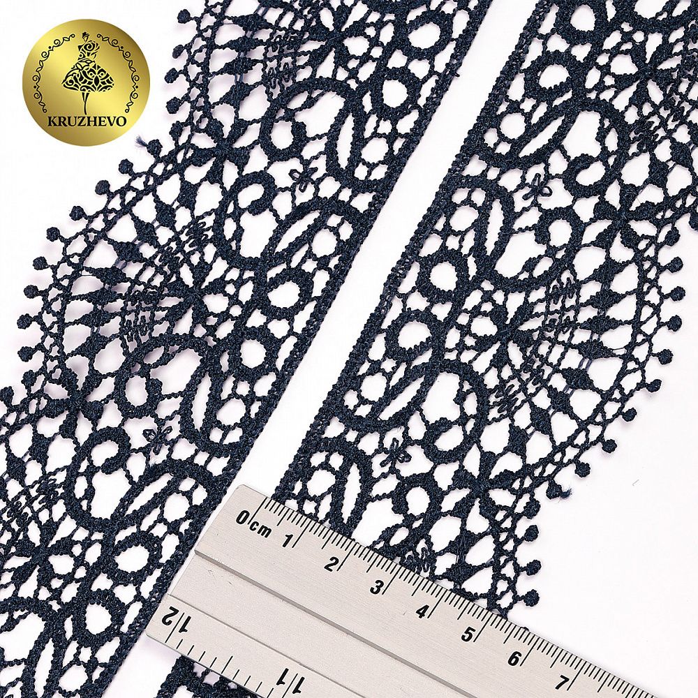 Кружево гипюр (плетёное) 60 мм, 2502 цв.B4815 т.синий уп.13.7м, Kruzhevo