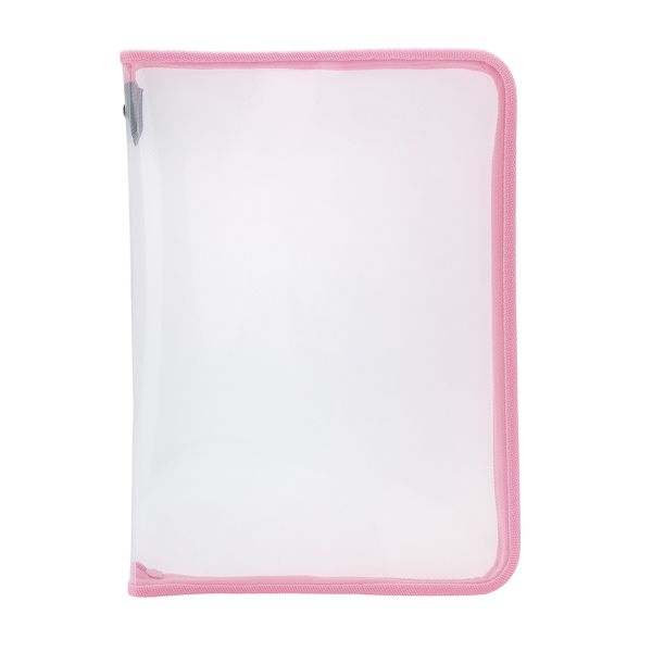 Папка для тетрадей А4 молния вокруг, прозрачный пластик (розовая), ПМ-А4-01