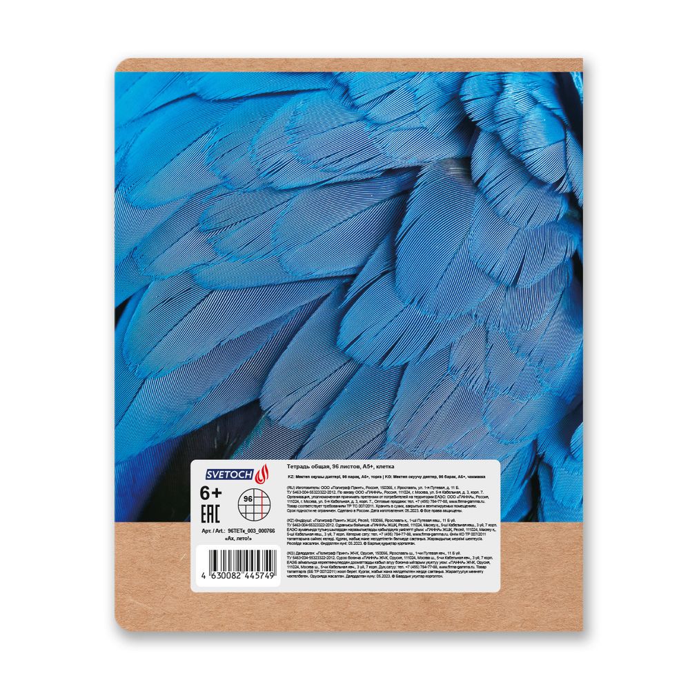 Тетрадь ученическая общая, выборочный лак, A5+ 96 л. на скобе 60 г/м², белизна 100%, 5 шт, клетка в термоусадочной пленке, 000766 Ах, лето!, Светоч 96ТЕТк-003