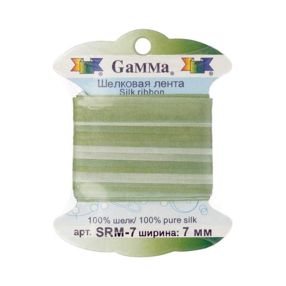 Тесьма шелковая 7 мм, 9.1 м, M006 серо-зеленый/зеленый, Gamma SRM-7